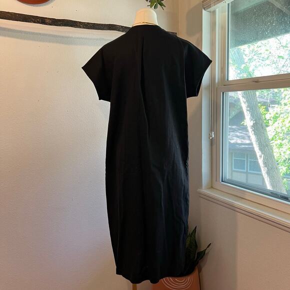 Two Days Off Kaneko Black Linen Button Front Cap Sleeve Midi Dress Size Medium - Picture 4 of 12